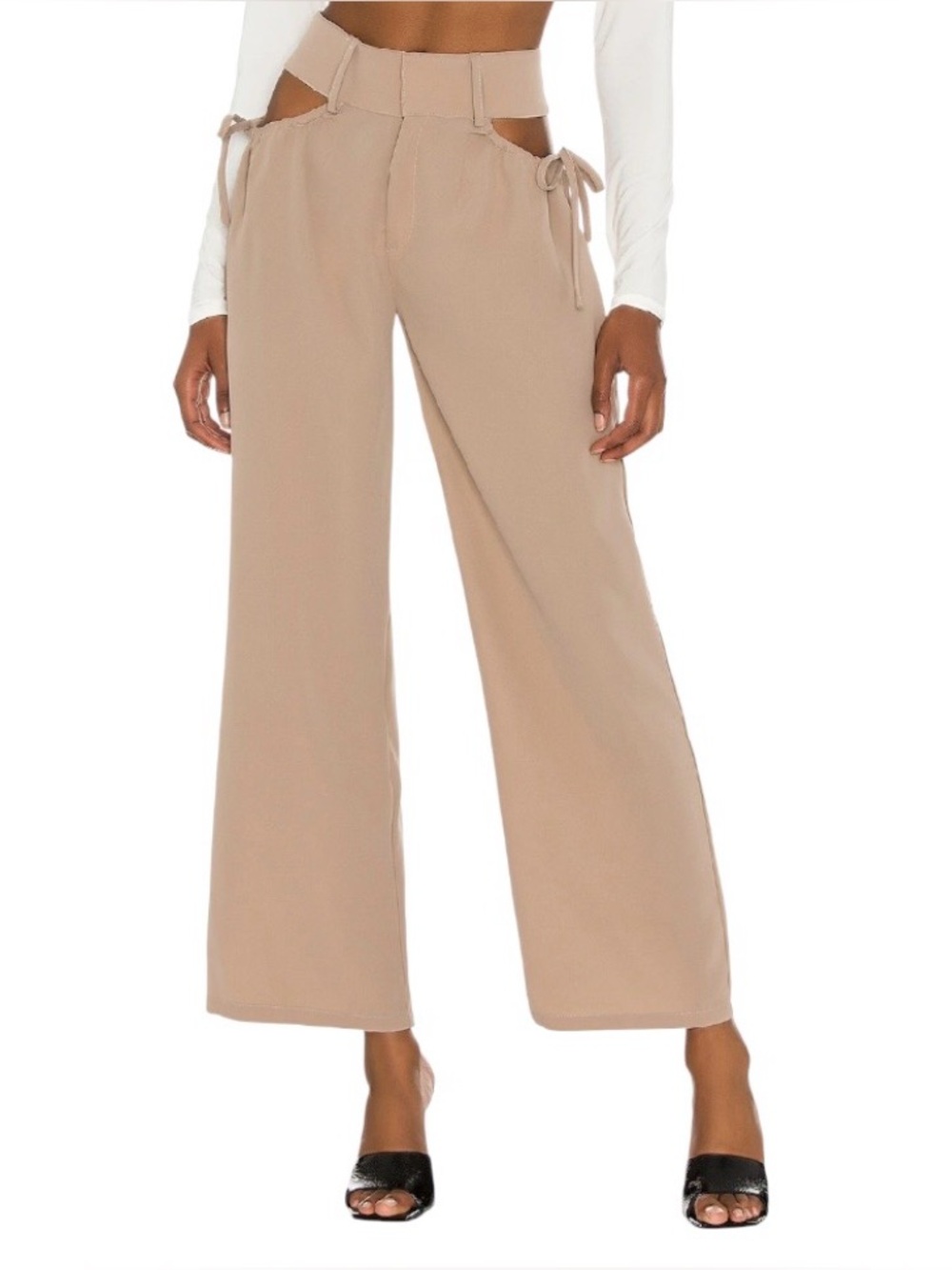 Superdown Benny Cut Out Pants Tan Taupe Small Date Night Out Sexy Modern Trouser